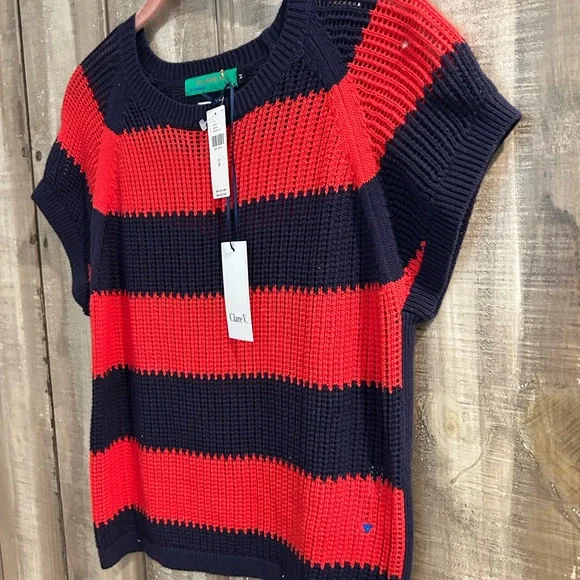 NWT Clare V. Red and blue knit top, M - Picture 11 of 12